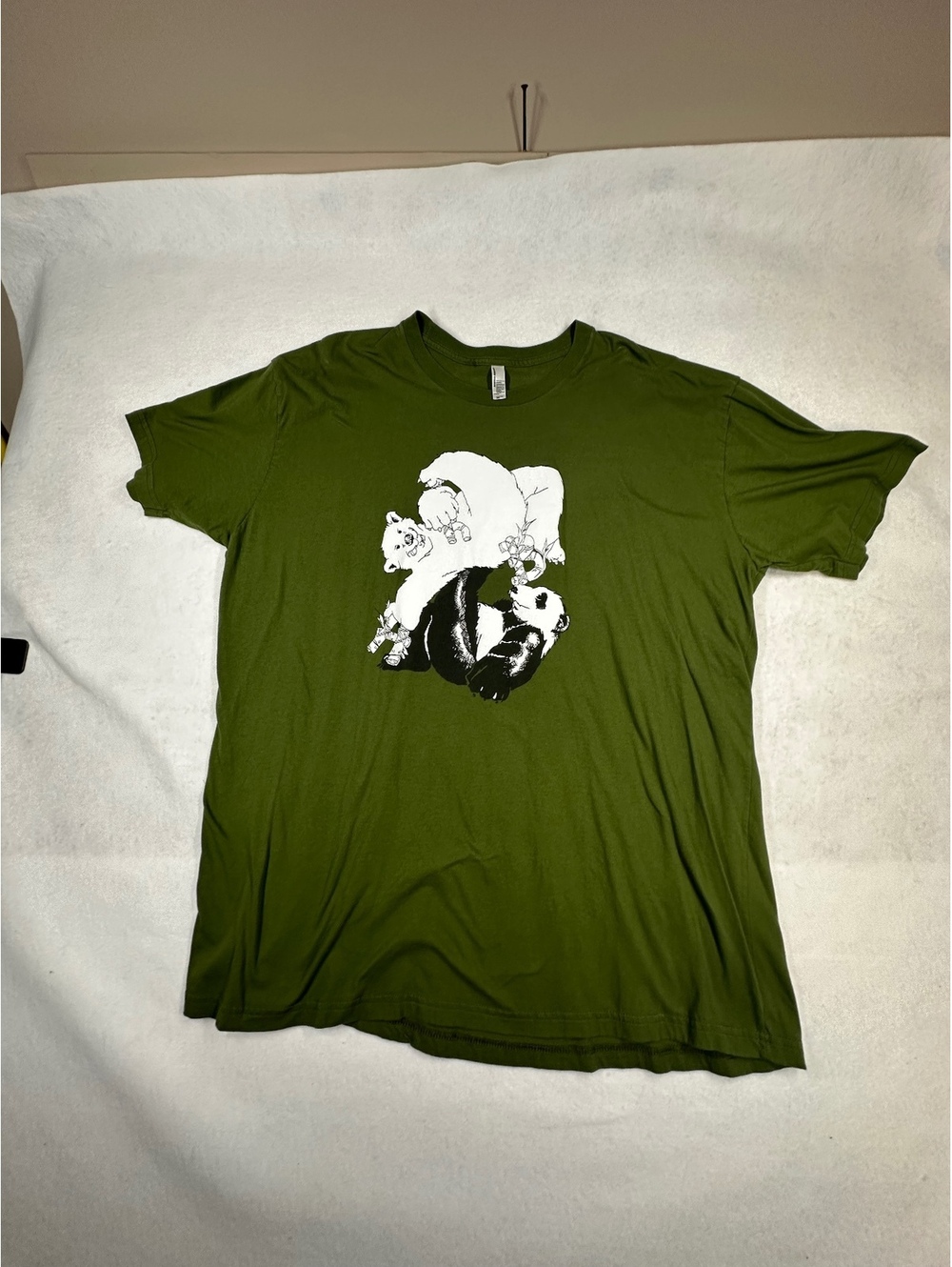American Apparel Men's 3XL Olive Green T-Shirt with Panda Graphic